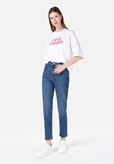 Image de 896  Maria Pantalon Denim Tapered Leg  En  Mom Fit Femme