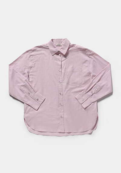 Image de Chemise À Manches Longues Rose Boyfriend Fit Droit Oxford Femme