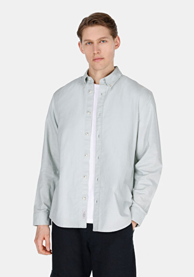 Image de Chemise À Manches Longues Vert Regular Fit Droit Lin Homme