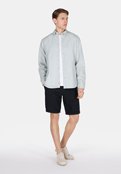 Image de Chemise À Manches Longues Vert Regular Fit Droit Lin Homme