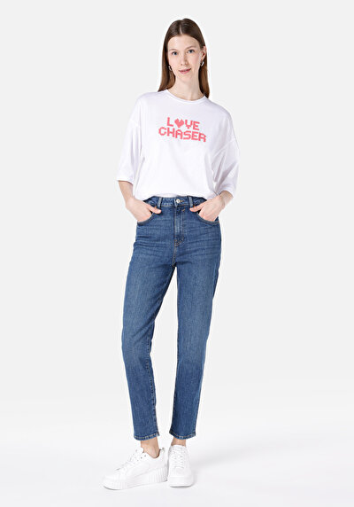 Image de 896  Maria Pantalon Denim Tapered Leg  En  Mom Fit Femme