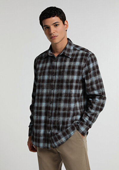 Image de Chemise À Manches Longues Marron Relaxed Fit Plaid Flanelle Homme