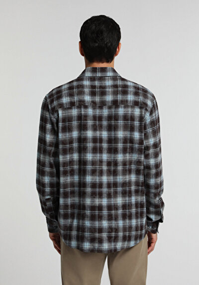 Image de Chemise À Manches Longues Marron Relaxed Fit Plaid Flanelle Homme