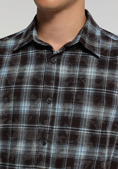 Image de Chemise À Manches Longues Marron Relaxed Fit Plaid Flanelle Homme
