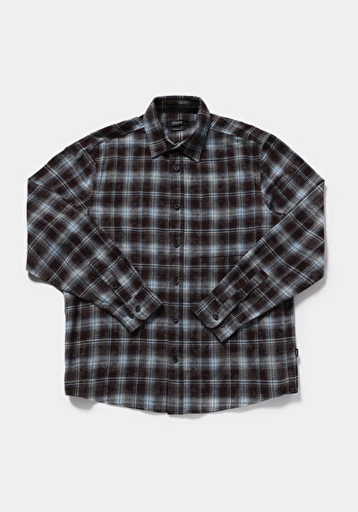 Image de Chemise À Manches Longues Marron Relaxed Fit Plaid Flanelle Homme