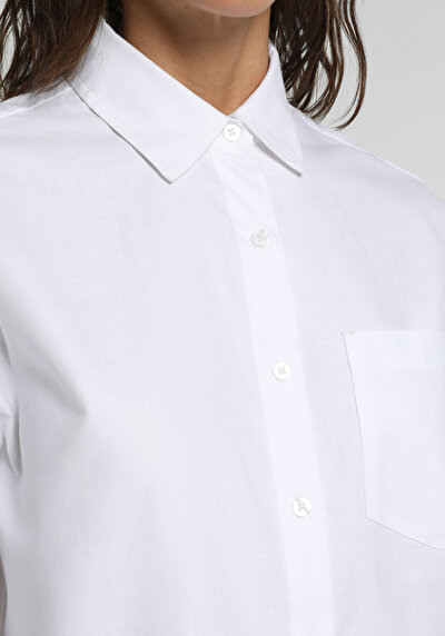Image de Chemise À Manches Longues Blanc Boyfriend Fit Droit Oxford Femme