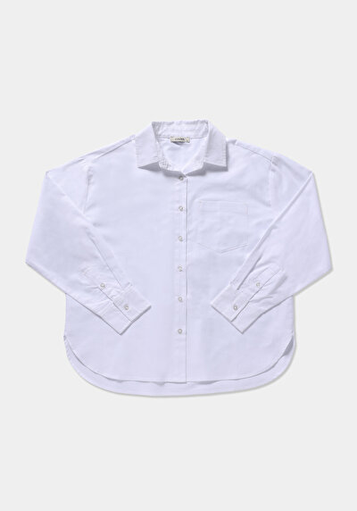 Image de Chemise À Manches Longues Blanc Boyfriend Fit Droit Oxford Femme
