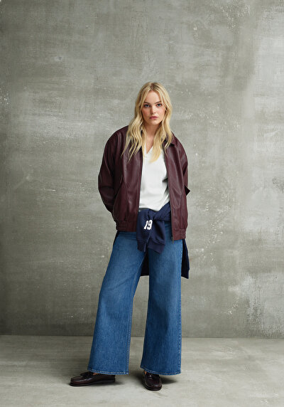 Image de Veste Pu Bordeaux Manches Longues  Regular Fit Femme