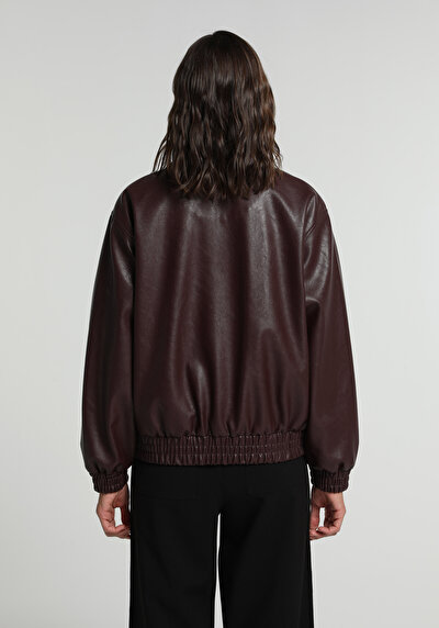 Image de Veste Pu Bordeaux Manches Longues Regular Fit Femme