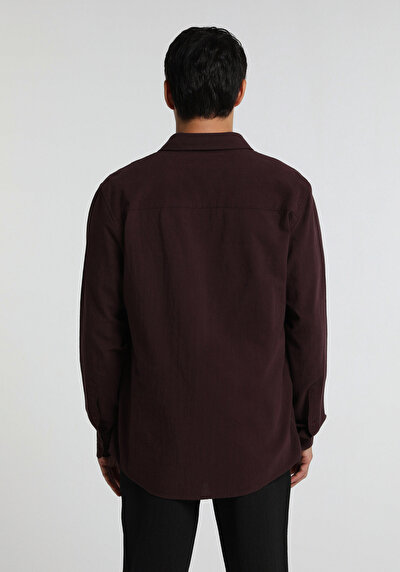 Image de Chemise À Manches Longues Bordeaux Regular Fit Droit Crêpe Homme