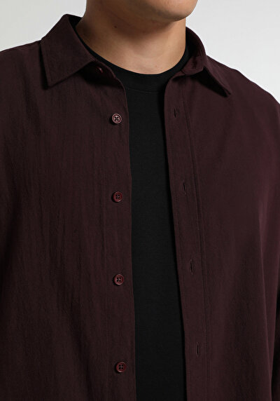 Image de Chemise À Manches Longues Bordeaux Regular Fit Droit Crêpe Homme