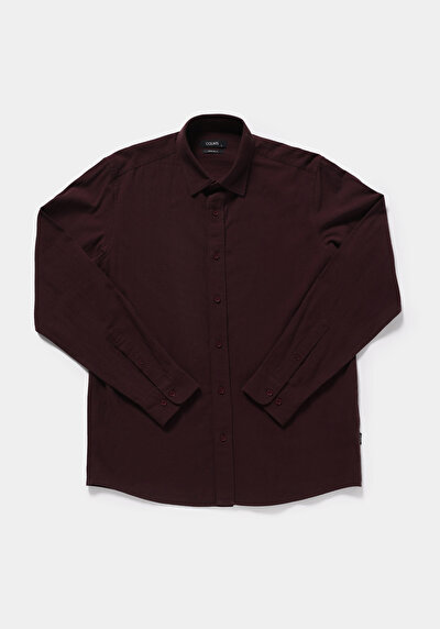 Image de Chemise À Manches Longues Bordeaux Regular Fit Droit Crêpe Homme