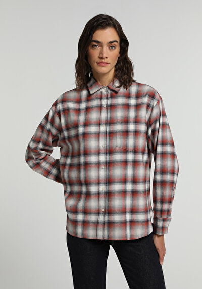 Image de Chemise À Manches Longues Multicolou Boyfriend Fit Plaid Flanelle Femme