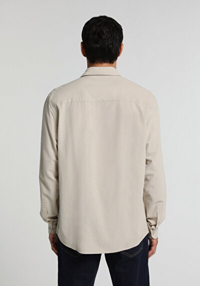 Image de Chemise À Manches Longues Blanc Regular Fit Droit Crêpe Homme