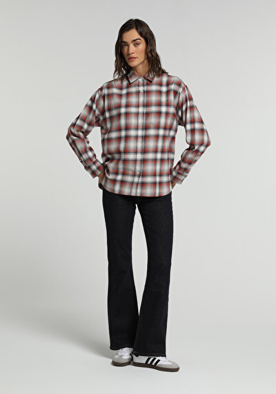 Image de Chemise À Manches Longues Multicolou Boyfriend Fit Plaid Flanelle Femme