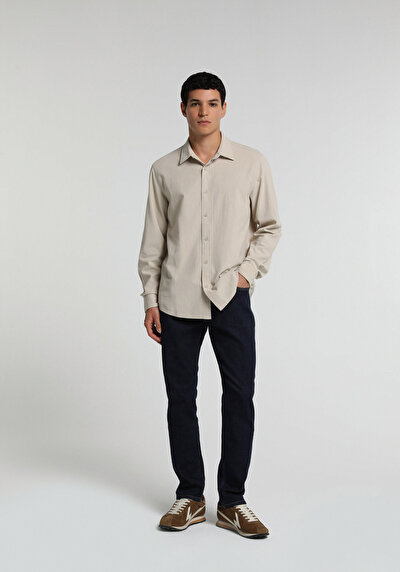 Image de Chemise À Manches Longues Blanc Regular Fit Droit Crêpe Homme