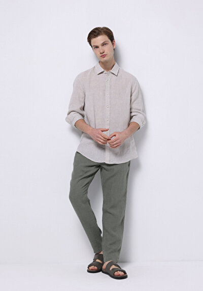 Image de Pantalon Kaki Long Medium Rise Lin Regular Fit Homme