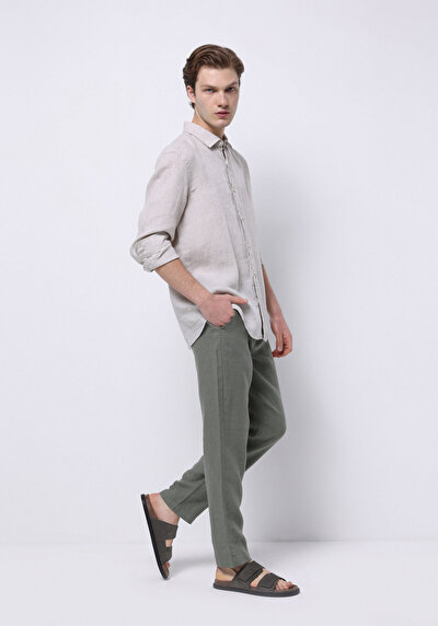 Image de Pantalon Kaki Long Medium Rise Lin Regular Fit Homme