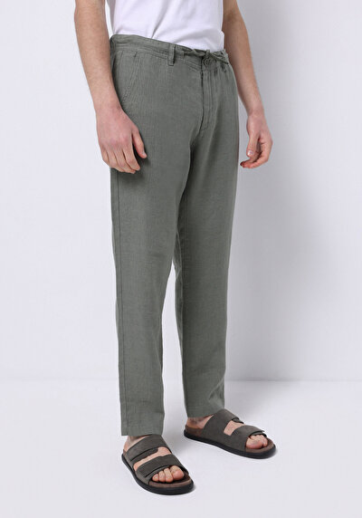 Image de Pantalon Kaki Long Medium Rise Lin Regular Fit Homme