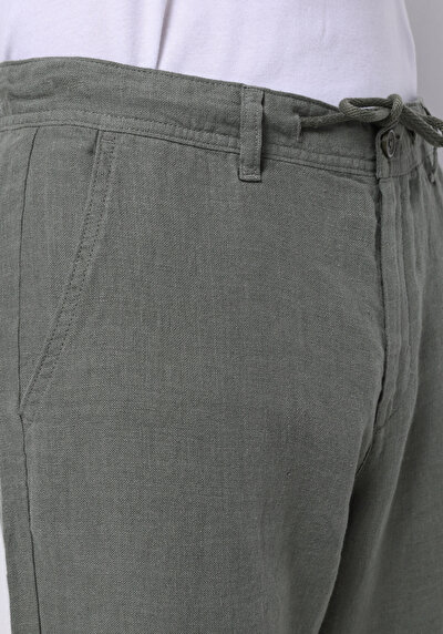 Image de Pantalon Kaki Long Medium Rise Lin Regular Fit Homme