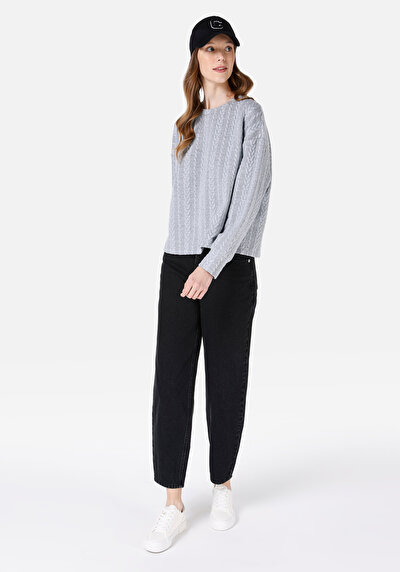 Image de T-shirt À Manches Longues Gris Regular Fit Femme
