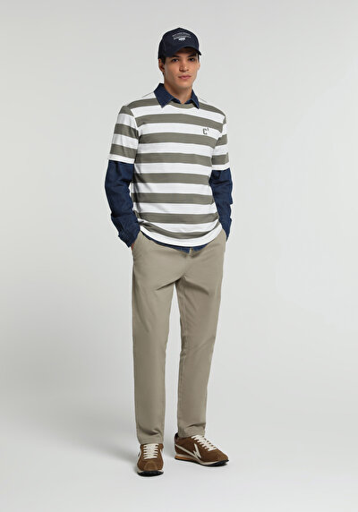 Image de Pantalon Beige Straight Leg Medium Rise Sergé Regular Fit Homme