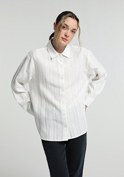 Image de Chemise À Manches Longues Blanc Boyfriend Fit Jakarli Ratière Femme