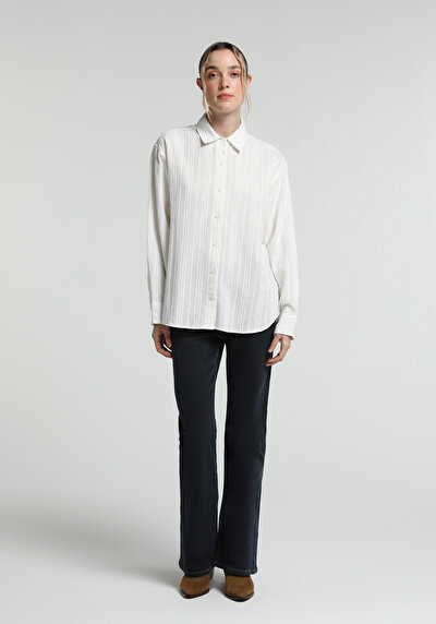 Image de Chemise À Manches Longues Blanc Boyfriend Fit Jakarli Ratière Femme