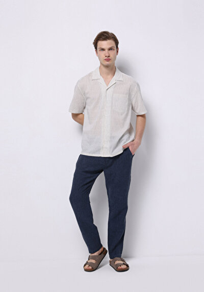 Image de Pantalon Marine Long Medium Rise Lin Regular Fit Homme