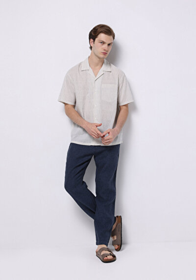 Image de Pantalon Marine Long Medium Rise Lin Regular Fit Homme