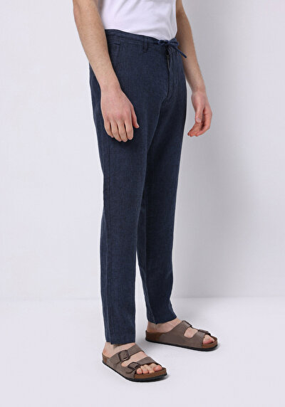 Image de Pantalon Marine Long Medium Rise Lin Regular Fit Homme