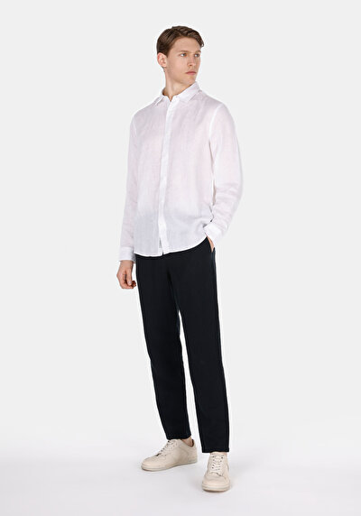 Image de Pantalon Noir Long Medium Rise Lin Regular Fit Homme