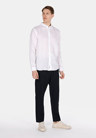 Image de Pantalon Noir Long Medium Rise Lin Regular Fit Homme