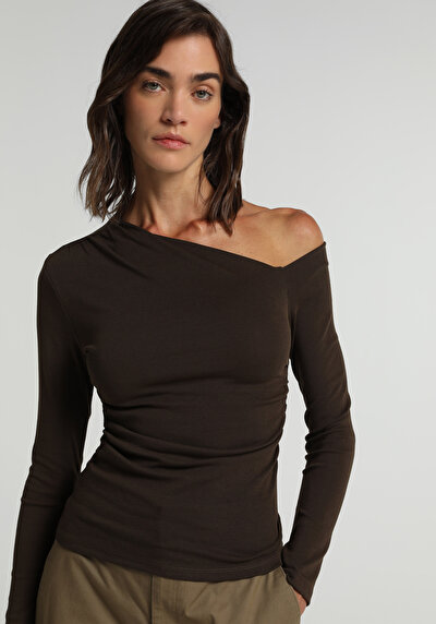 Image de Chemisier À Manches Longues Marron Slim Fit Femme