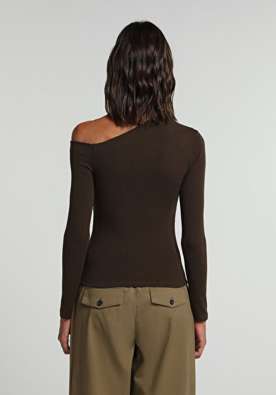 Image de Chemisier À Manches Longues Marron Slim Fit Femme