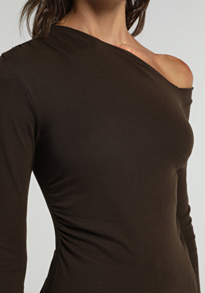 Image de Chemisier À Manches Longues Marron Slim Fit Femme