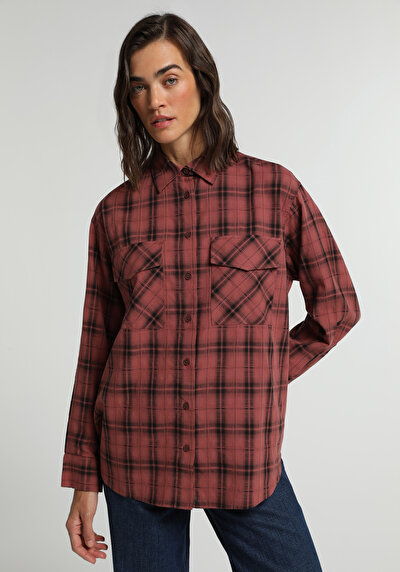 Image de Chemise À Manches Longues Rouge Fashion Fit Plaid Ratière Femme