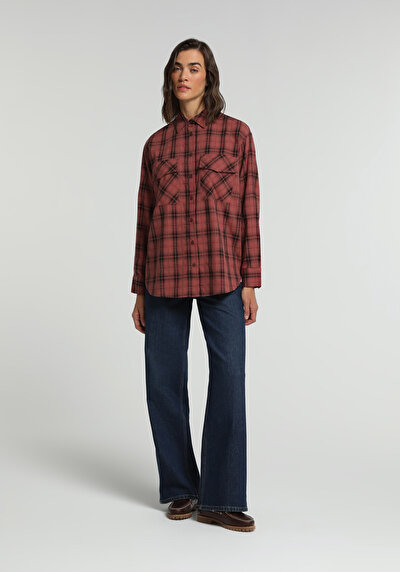 Image de Chemise À Manches Longues Rouge Fashion Fit Plaid Ratière Femme