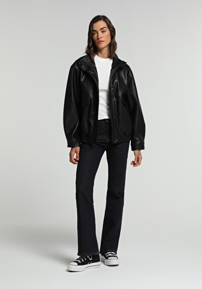 Image de Veste Pu Noir Manches Longues Regular Fit Femme