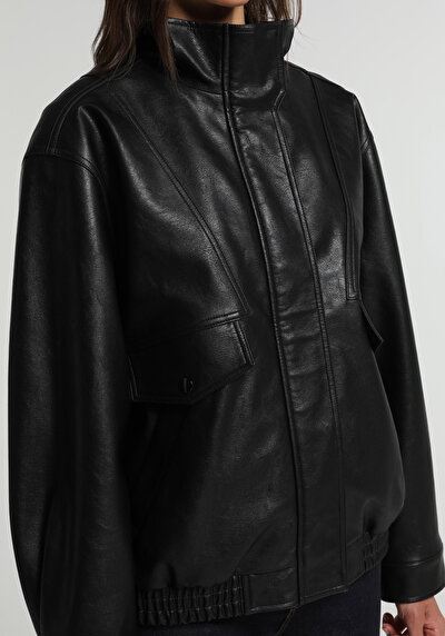 Image de Veste Pu Noir Manches Longues Regular Fit Femme