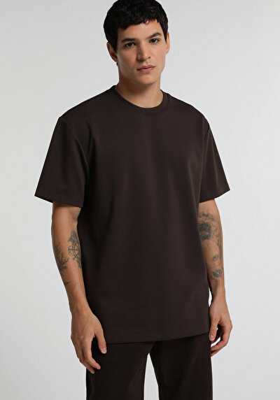Image de T-shirt À Manches Courtes Marron Relaxed Fit Droit Homme