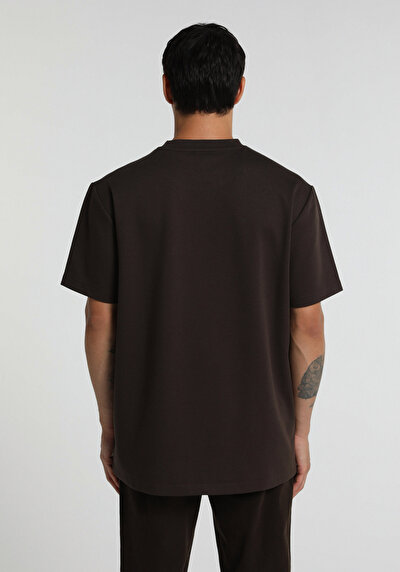 Image de T-shirt À Manches Courtes Marron Relaxed Fit Droit Homme