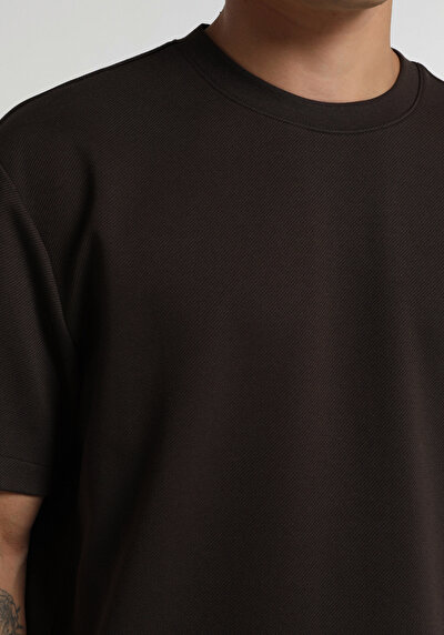 Image de T-shirt À Manches Courtes Marron Relaxed Fit Droit Homme