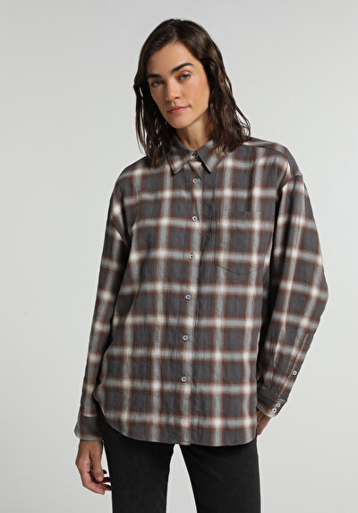 Image de Chemise À Manches Longues Multicolou Oversize Plaid Flanelle Femme