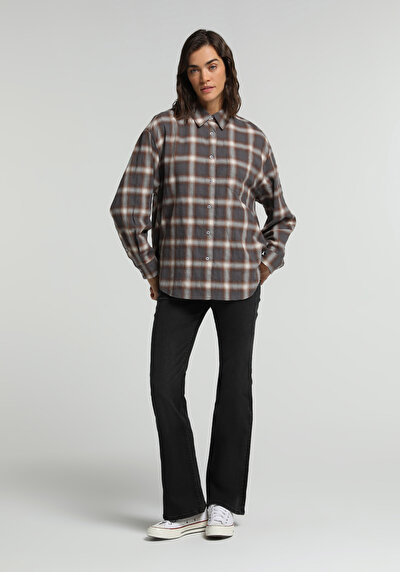Image de Chemise À Manches Longues Multicolou Oversize Plaid Flanelle Femme