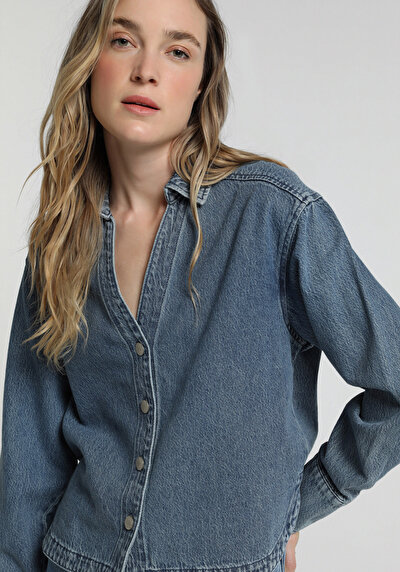 Image de Chemise À Manches Longues  Oversize Fit Droit Jean Femme