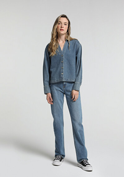 Image de Chemise À Manches Longues  Oversize Fit Droit Jean Femme