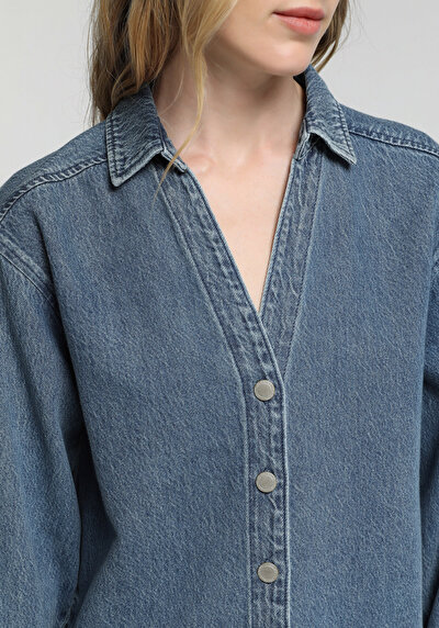 Image de Chemise À Manches Longues  Oversize Fit Droit Jean Femme