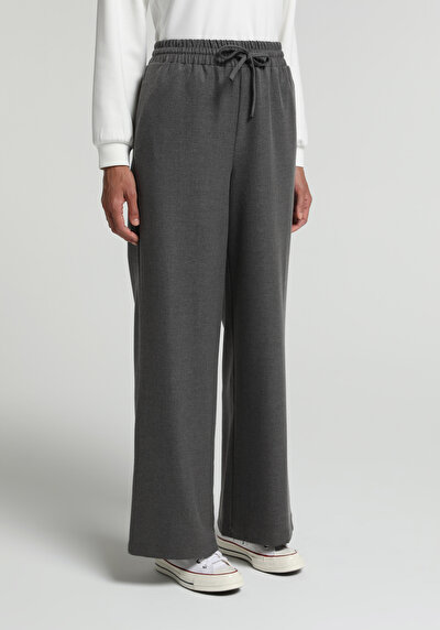 Image de Pantalon Anthracite Wide Leg High Rise Sergé Regular Fit Femme