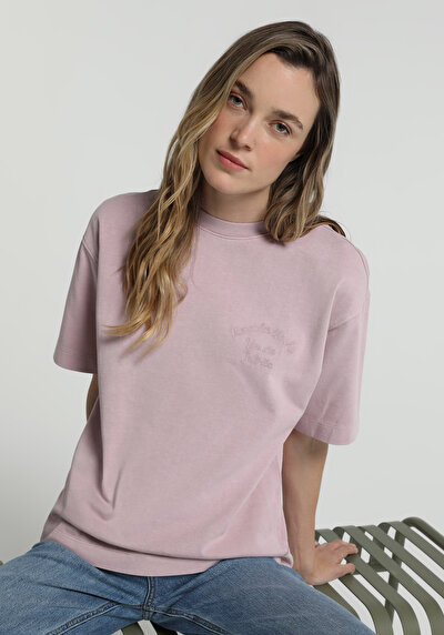 Image de T-shirt À Manches Courtes Violet Boyfriend Fit Brodé Femme